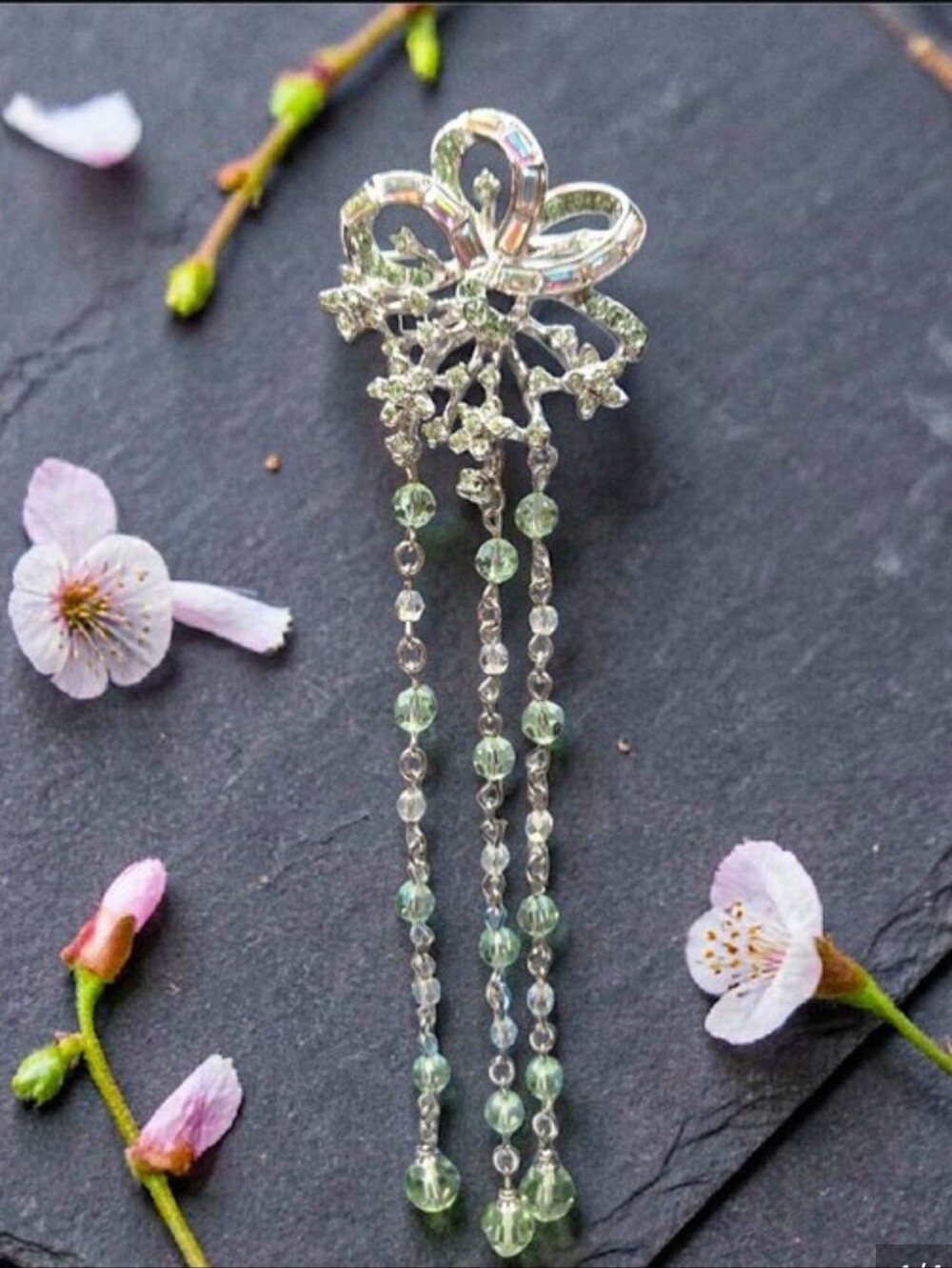 St. John Couture AB Crystal Bow Floral Flower Brooch 6.5 Inches Long